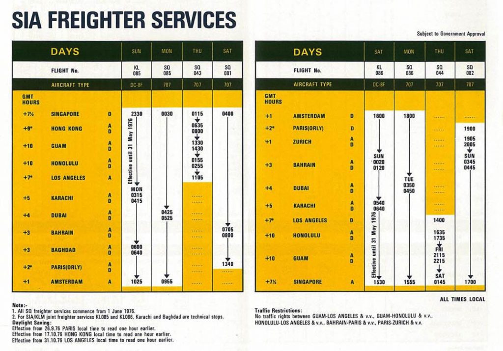 Singapore Airlines schedules... from 1976 - Mainly Miles Singapore Airlines schedules... from 1976 - Mainly Miles