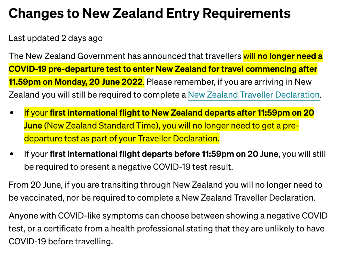 New Zealand removes predeparture test for fully vaccinated travellers